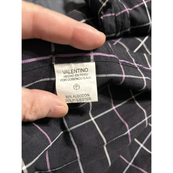 Valentino Men's Casual Black Purple And White Checker Button Down Shirt Size L - Picture 6 of 8